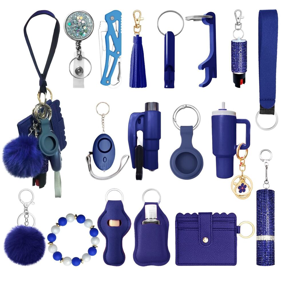 9024 Wristlet Lanyard Keychain Set Wallet Pom Pom Keychain AccessoriesBlue